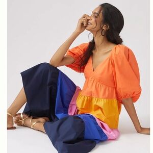 Anthropologie Orange and Blue Dress
